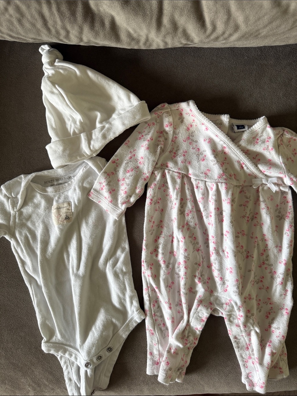 Burt's Bees Baby White Bodysuit, Floral Pink Wrap One-Piece & Hat